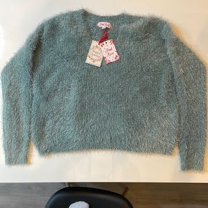 Pink rose women’s v neck sweater. Frozen ivy color.  Size large